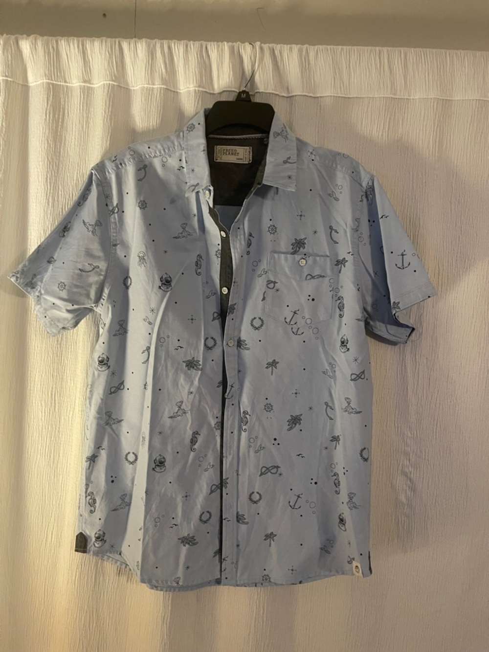 Free Planet Light Blue Short-Sleeve Button-Down Shirt with Nautical Print